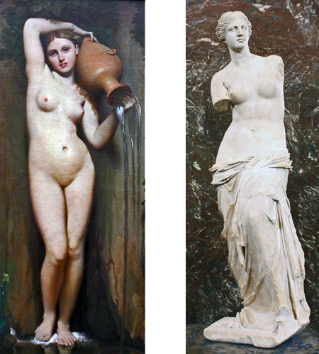 Pintura y escultura La Fuente de Ingres y la venus de milo