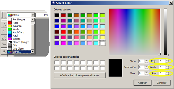 seleccionar el color RGB