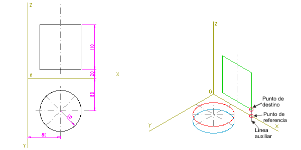 perspectiva isométrica del cilindro