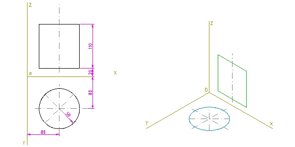 perspectiva isométrica de un cilindro