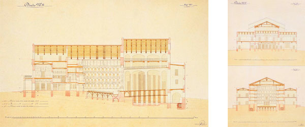 Arquitectura, corte longitudinal y transversal.