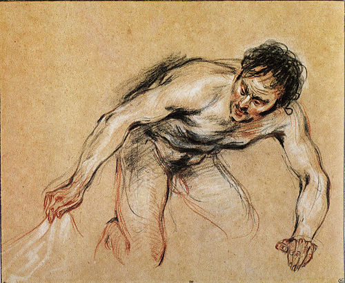Dibujo de Antoine Watteau a la técnica de los tres lápices