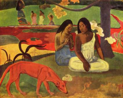 Cuadro de Gauguin con perro rojo.