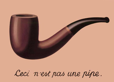 Pintura de una pipa bajo la que aparece el texto"esto no es una pipa"