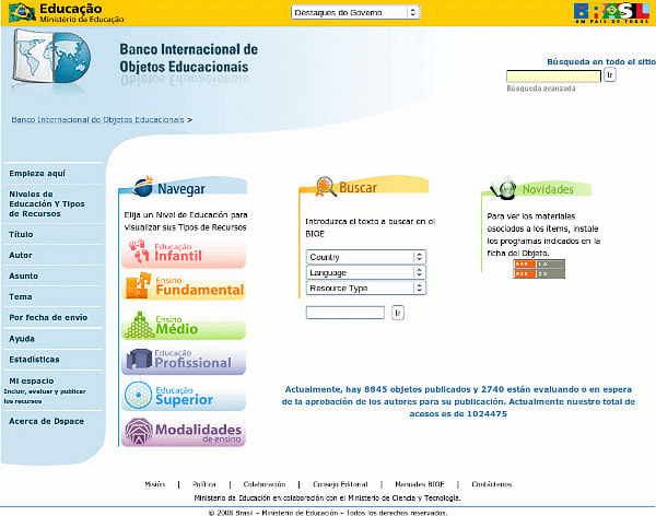 Interfaz de consulta del Banco Internacional de Objetos Educacionais